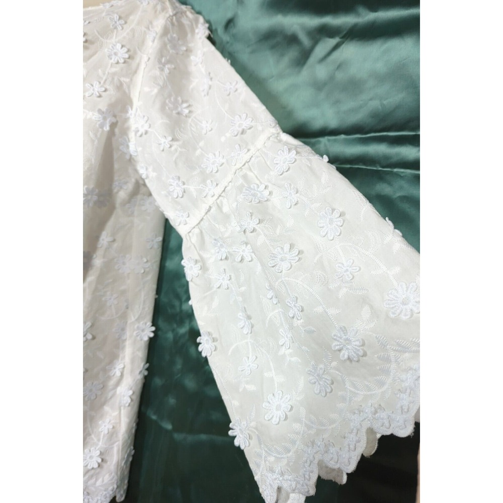 Soft Surroundings Blouse Tunic L Embroidered White Bishop Sleeves Boho Chic Glam - Picture 2 of 12